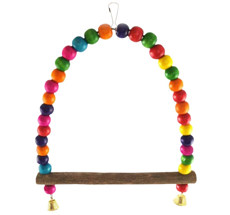 SunGrow Colorful Parakeet Swing Toy with Bells, Cockatiel, Lovebird & Budgie Wooden Perch Stand, 8.5x6 Inches, Sturdy Rocking Gym, Small Bird Cage Accessories to Balance, Exercise & Training - Image 2